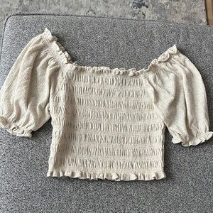 Tan Searsucker Tshirt with capped sleeve